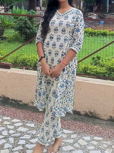 Jaipuri Print Naira Cut Kurta Pant Set Women