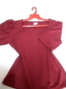 Maroon Puff Sleeve Top