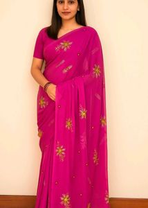 Elegant Pink Embroidered Saree