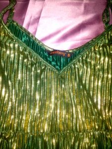 Green&amp;Golden Metallic Top For Party 🌻