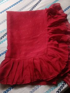 Maroon Chiffon Ruffle Saree