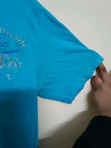 A Blue Half Sleeves High Neck T-shirt
