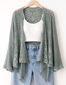 Green Lace Crochet Cardigan
