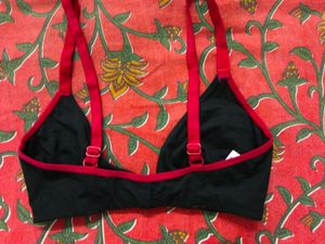 Unused Front open Black Bra with Red Straps