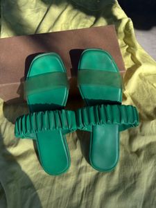 Green Ruched Slide Sandals
