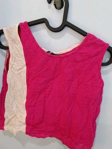 Pink Textured Sleeveless Top L