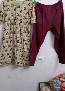 Printed Dress with Pants - Women's Set,Used