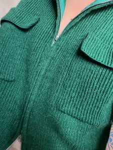 Two Way Zip Green Sweater