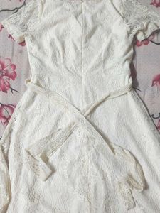 Classic Off White Colour Knee Length Midi Dress