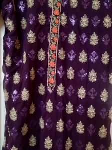 Purple Embellished Kurta With Full Gear Plazo💓