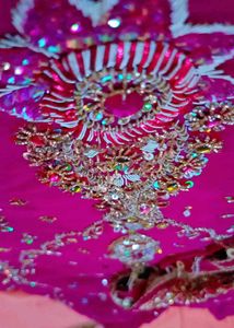 Hot Pink Embellished Sari Fabric