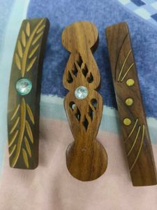 Pair Of 3 Wooden Hair Clips
