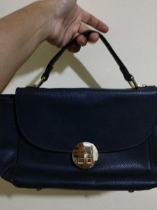 Navy Blue Turn-Lock Handbag