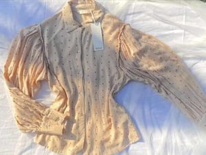 Salmon Colored Shirt With Lovely Red Dot Print.
