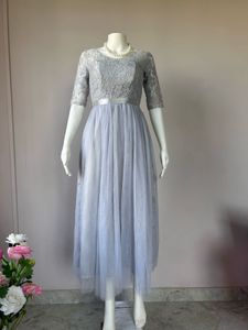grey lace embellish gown