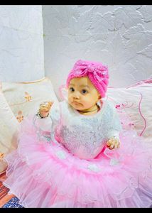 Cute Pink Baby Dress &amp; Hat Set