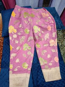 Pink Floral Banarasi Kurta With Bottom
