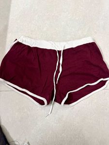 Maroon & White Casual Girls Shorts