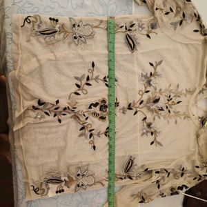 Grey Floral Embroidered net party Top