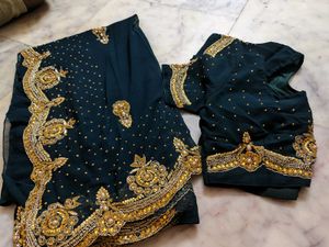 Party Wear Dark Green Saree With Blouse