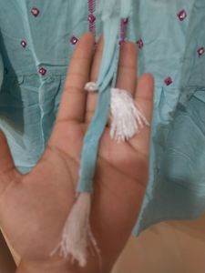 Baby Blue Colour Top With Pink Embroidery Design