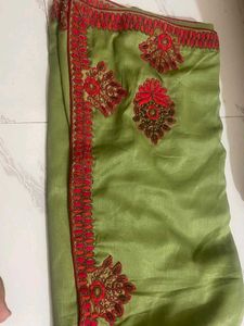 Embroidered Green Saree