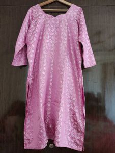 Printed Silk Kurta Pants Set For Women, Pink