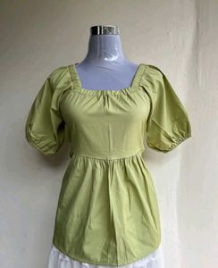 Green Puff Sleeve Peplum Top