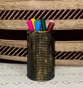 Mosaic Gold &amp; Black Cylinder Vase