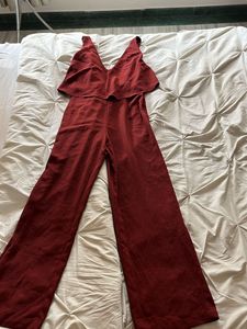 Forever 21 Maroon Backless Jumpsuit