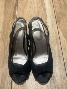 Black Embroidered Heels