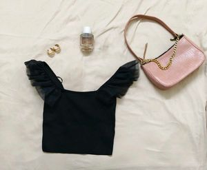 Primark Black Ruffled Crop Top