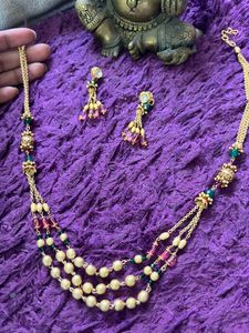 Elegant Layered Gold Tone Beaded Chain Set