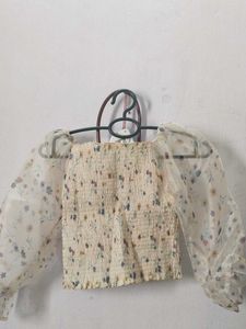Floral Sheer Sleeve Smocked Top