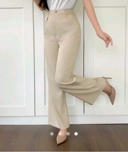 Elegant Beige Wide Leg Pants