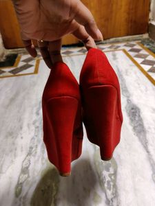 Pellenium Red Suede High Heel Wedges