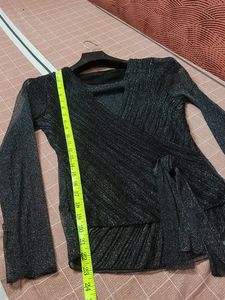 Chic Black Sparkle Wrap Top