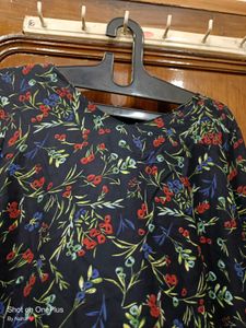 Black Colour Floral Print Fancy Top