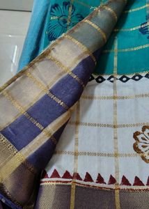 new zari Checked batik hand block print Saree