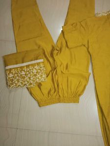 Mustard Embroidered Kurta Set