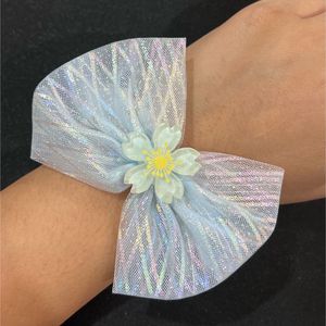 Pearl Beaded Rubber Band With Blue Bow