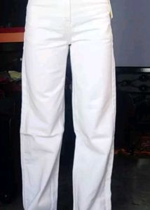 Cream Wide Leg Jeans
