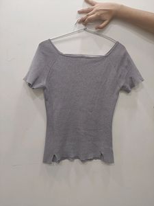 Grey Boat Neck Woolen Top
