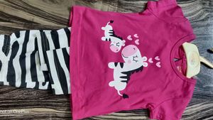 FirstCry Pink Zebra Print Pajama Set (9-12M)