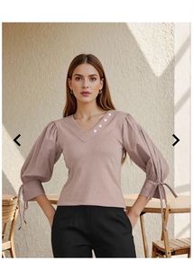 Shein puff sleeve Ribbed top -brown