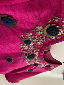 Hot Pink Raw Silk Embroidered Blouse