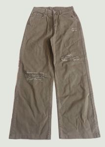 faded brown rugged jeans