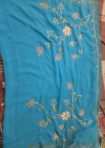 Blue Saree With Work Design