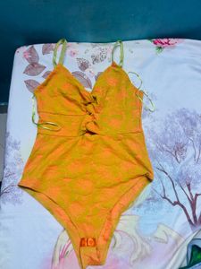 ZARA Cut -Out  Bodysuit Orange- Green Size S