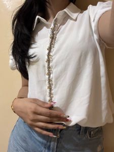 White Stone Studded Top